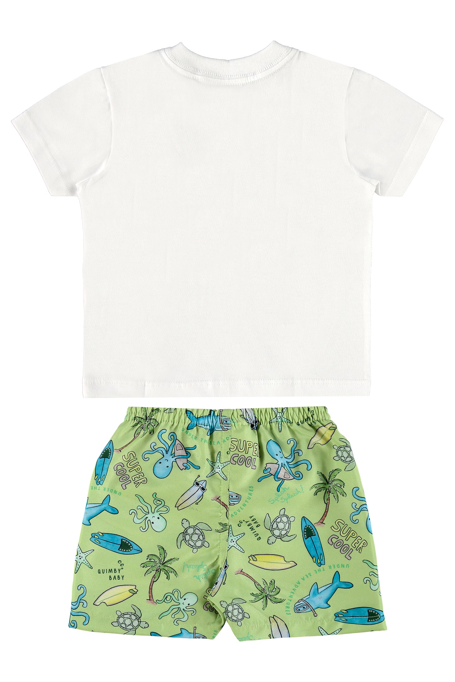 White Ready to Explore The Sea Tee & Bermuda Shorts