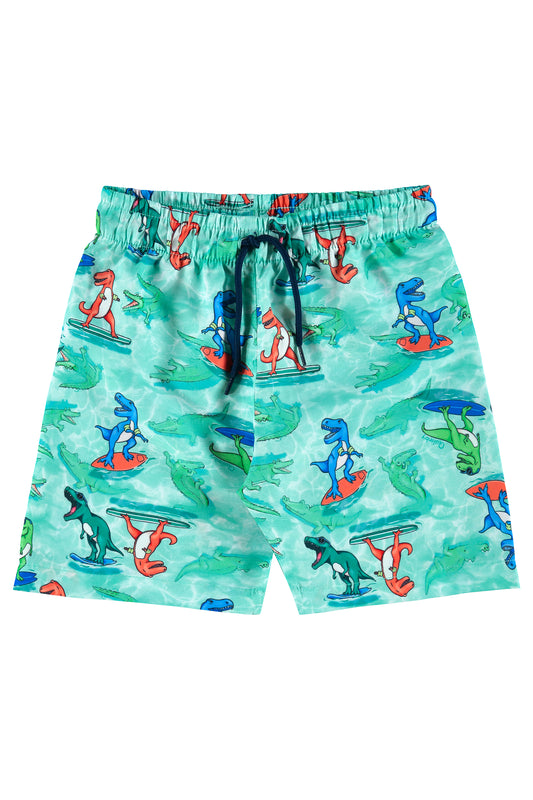 UPF 50 Red Swim Top & Dino Surfer Swim Shorts