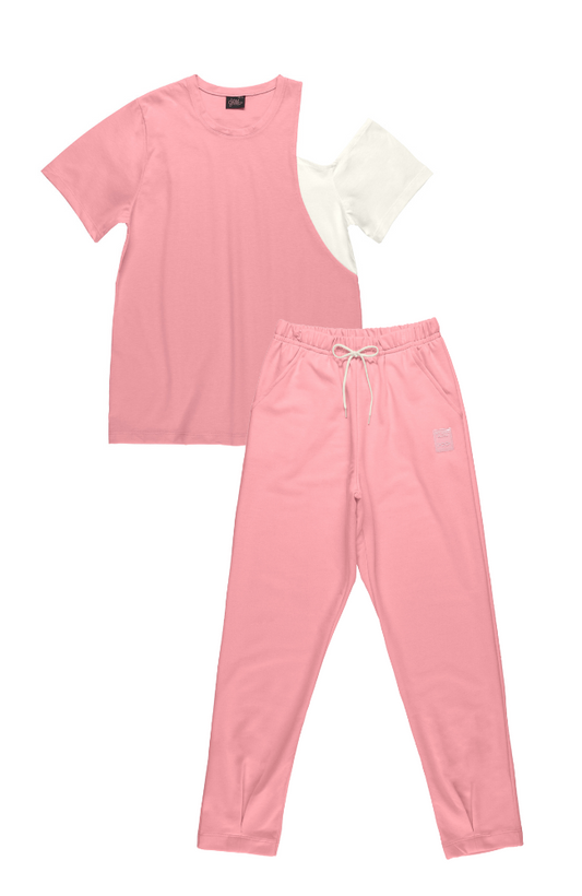 Neon Pink Single Off-Shoulder Tee & Sweatpants