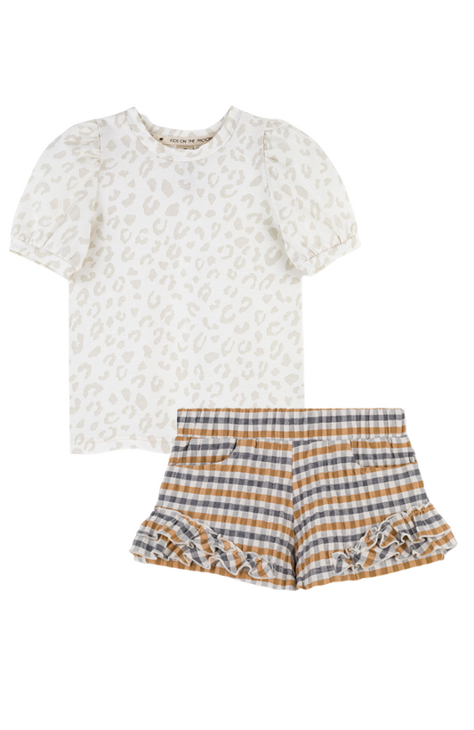 Leopard Mist Top & Honey Ruffle Shorts