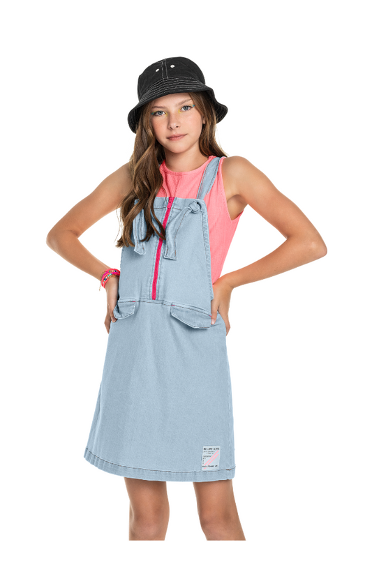 Ribbed Top & Denim Pinafore Dress