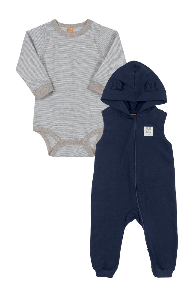 Stripe Bodysuit & Hooded Jumpsuit in Navy