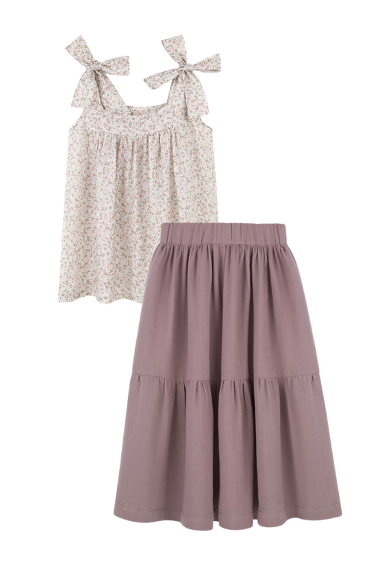 Meadow Bow Top & Foggy Cascade Skirt