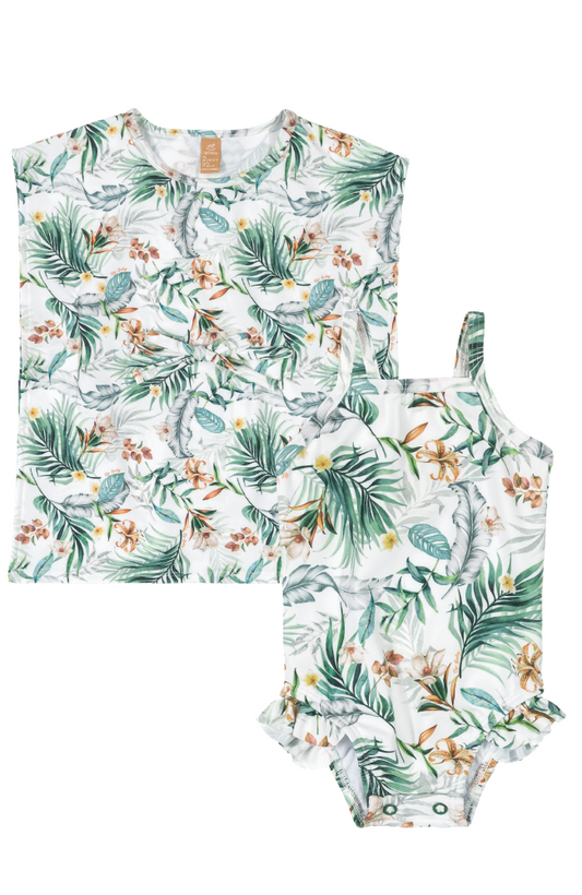 Leafy Swimsuit & Drawstring Cover Up